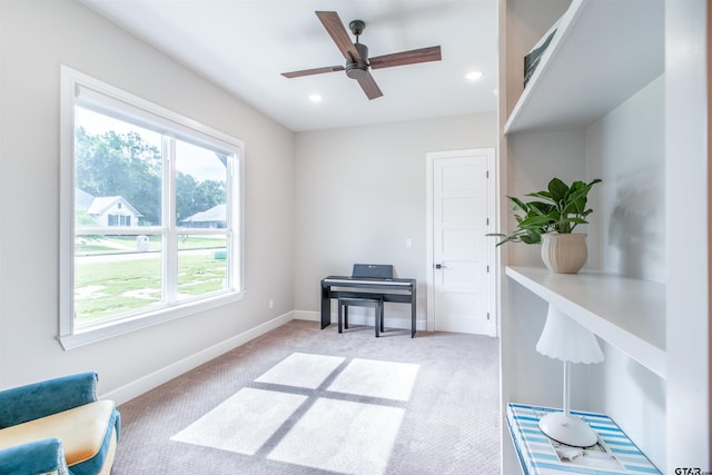 12240 Jazmin Cir, Flint, TX 75762 - living area featuring light colored carpet, a ceiling fan, and recessed lighting