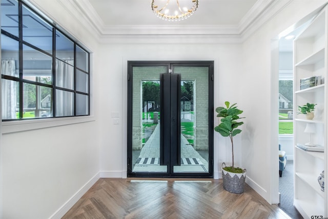 12240 Jazmin Cir, Flint, TX 75762 - foyer entrance with plenty of natural light, ornamental molding, a chandelier, and french doors