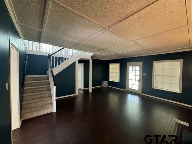 interior space with dark wood-type flooring