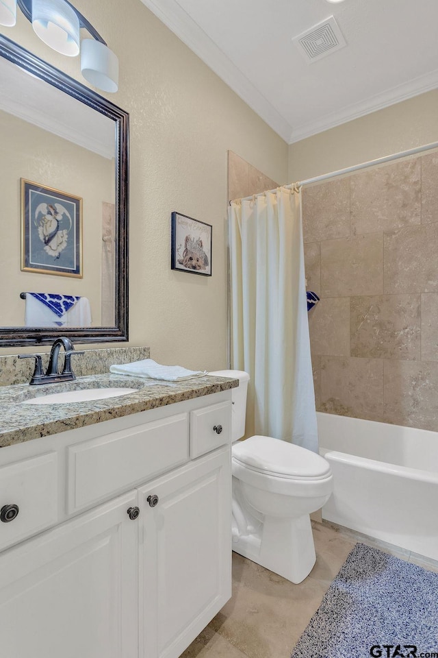 1216 Cobblestone Ct, Carthage, TX 75633 - bathroom featuring vanity, ornamental molding, and shower / bath combo