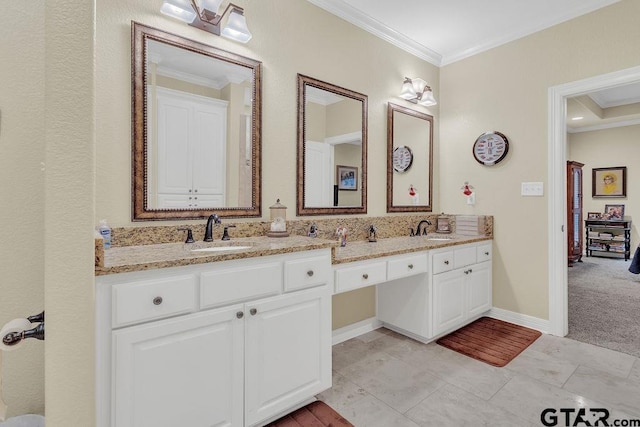 1216 Cobblestone Ct, Carthage, TX 75633 - bathroom featuring crown molding and double vanity