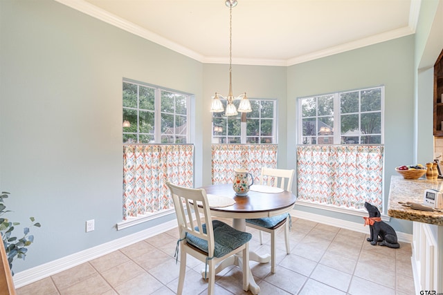 1868 Tall Timber Dr, Tyler, TX 75703 - dining area with ornamental molding, a chandelier, and light tile patterned floors