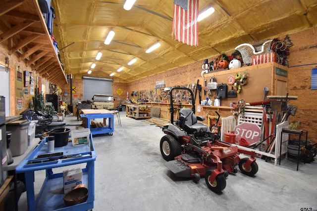 garage featuring a workshop area