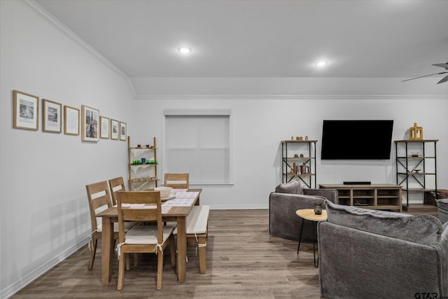 2736 Royal Village Way, Tyler, TX 75701 - dining room with wood finished floors, crown molding, recessed lighting, and a ceiling fan