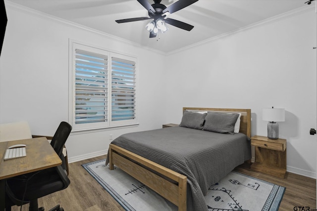 2736 Royal Village Way, Tyler, TX 75701 - bedroom featuring wood finished floors, crown molding, a desk, and a ceiling fan