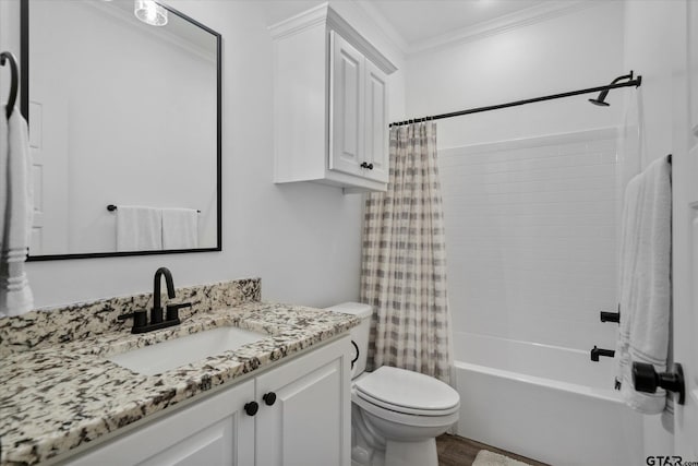 2736 Royal Village Way, Tyler, TX 75701 - full bath featuring vanity, crown molding, shower / bath combination with curtain, and wood finished floors