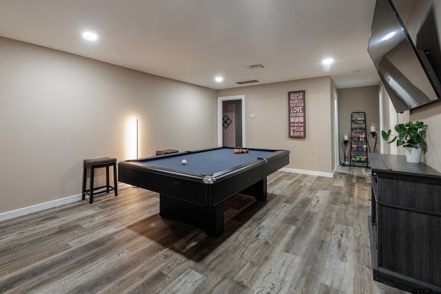 game room featuring billiards and hardwood / wood-style flooring