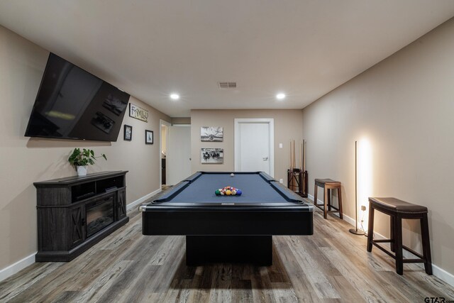 rec room featuring wood-type flooring and pool table