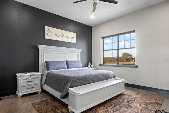 bedroom featuring ceiling fan