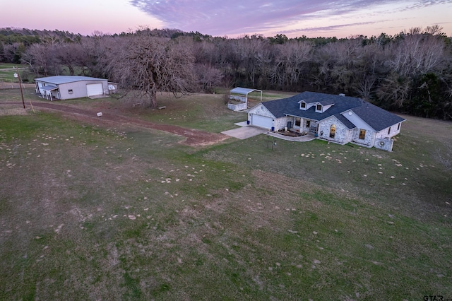 view of aerial view at dusk