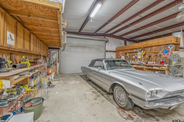 garage featuring a workshop area