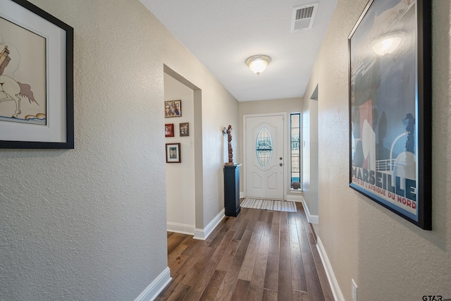 doorway to outside featuring dark wood-type flooring