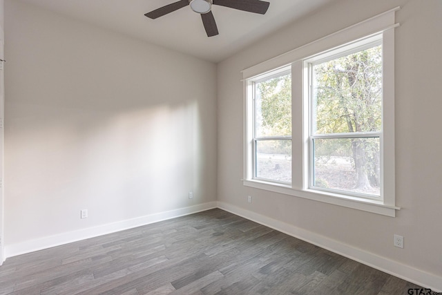 unfurnished room featuring wood-type flooring and ceiling fan