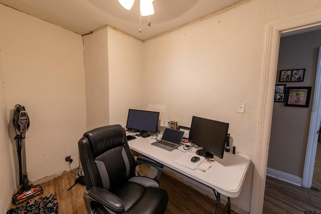 home office featuring dark wood-type flooring