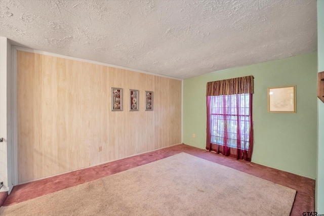 12411 Drifting Winds Dr, Houston, TX 77044 - unfurnished room featuring carpet, a textured ceiling, and wooden walls