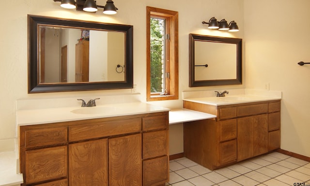 bathroom with vanity and tile patterned floors