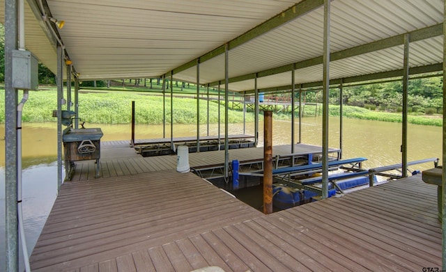 dock area with a water view