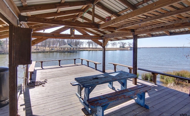 dock area featuring a water view