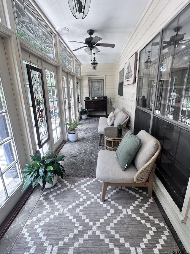 6307 Shady Oaks Dr, Tyler, TX 75703 - sunroom with french doors and a ceiling fan