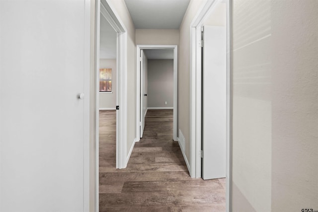 hallway featuring dark hardwood / wood-style flooring