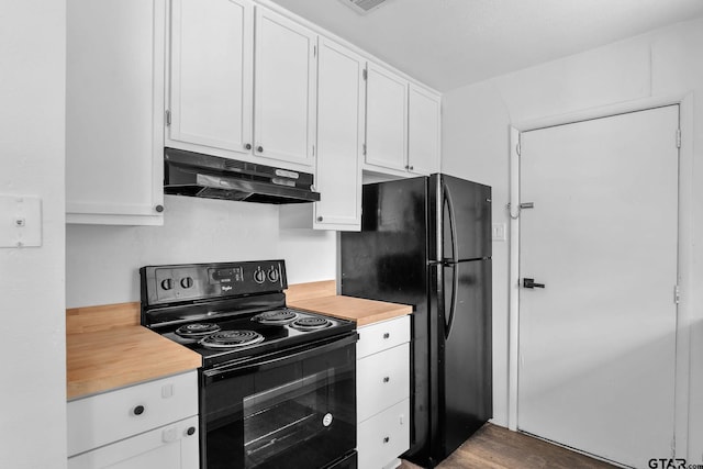1523 Austin Dr, Tyler, TX 75701 - kitchen featuring black appliances, under cabinet range hood, light countertops, and white cabinets