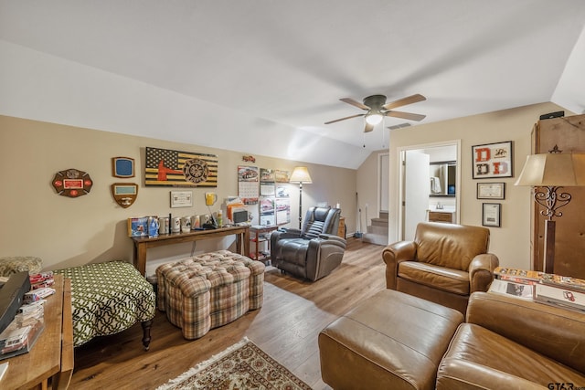 4831 Barclay Dr, Tyler, TX 75703 - living room with wood finished floors, ceiling fan, and lofted ceiling