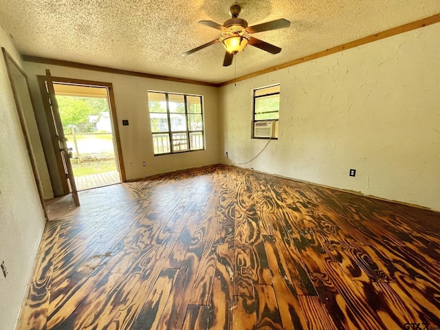 20624 Hewitt Cir, Chandler, TX 75758 - spare room with a textured ceiling, hardwood / wood-style flooring, ceiling fan, a textured wall, and cooling unit