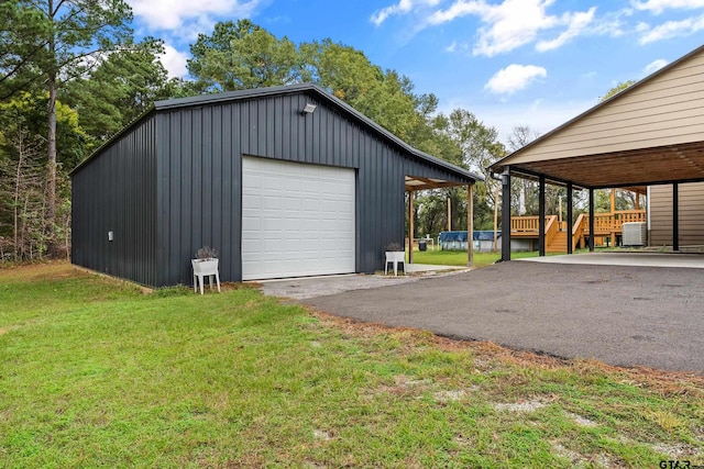 garage featuring a lawn