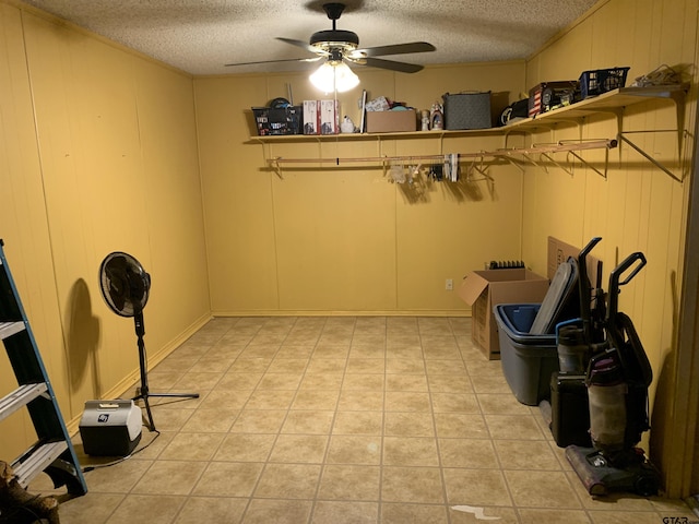 storage room featuring ceiling fan