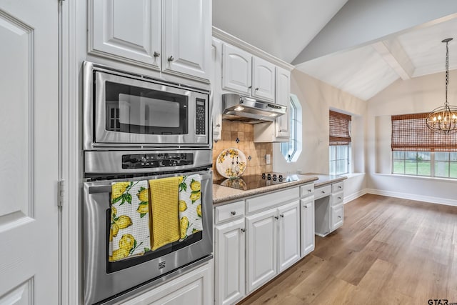 629 Whiteoak Ln, Tyler, TX 75703 - kitchen with appliances with stainless steel finishes, under cabinet range hood, decorative backsplash, white cabinets, and light wood finished floors