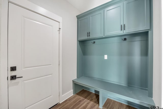 mudroom featuring dark wood-type flooring