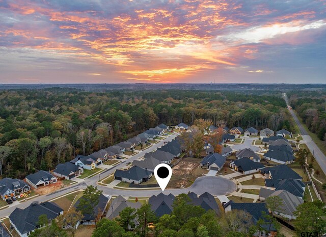 view of aerial view at dusk