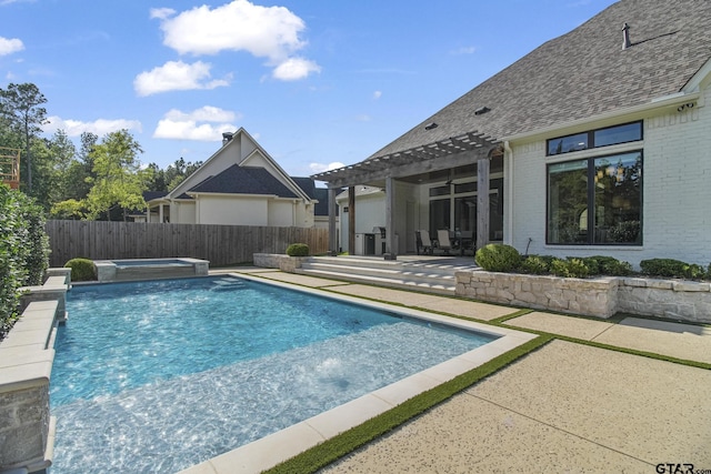 3116 Forest Ridge Cv, Tyler, TX 75703 - view of pool with a pergola, a patio area, a fenced backyard, and a pool with connected hot tub