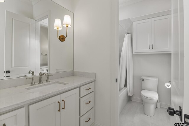3116 Forest Ridge Cv, Tyler, TX 75703 - bathroom with vanity, toilet, shower / bath combo with shower curtain, and tile patterned flooring