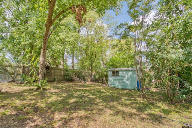 view of yard with a storage shed