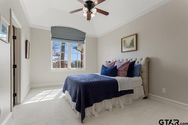 bedroom featuring carpet, ornamental molding, and baseboards