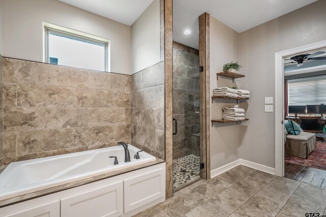 204 Providence Pl, Bullard, TX 75757 - full bathroom with a bath, a shower stall, ensuite bath, and a ceiling fan