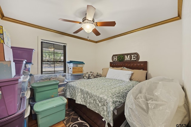 5298 Leaning Oaks Dr, Flint, TX 75762 - bedroom featuring ornamental molding, wood finished floors, and ceiling fan