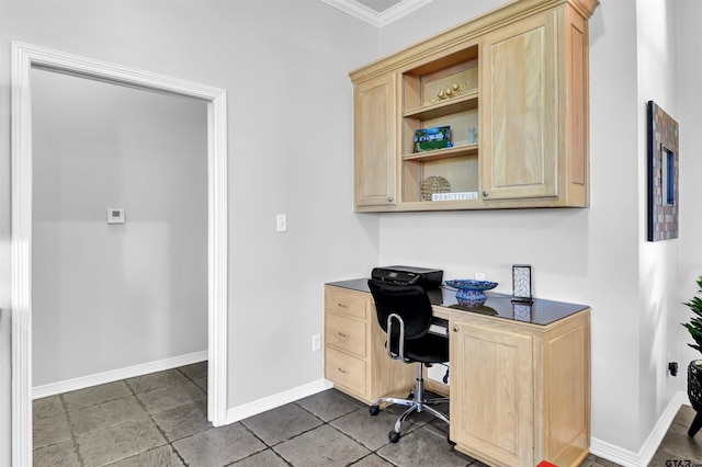 home office with crown molding