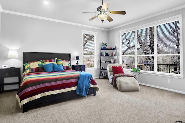 bedroom with carpet floors and ornamental molding