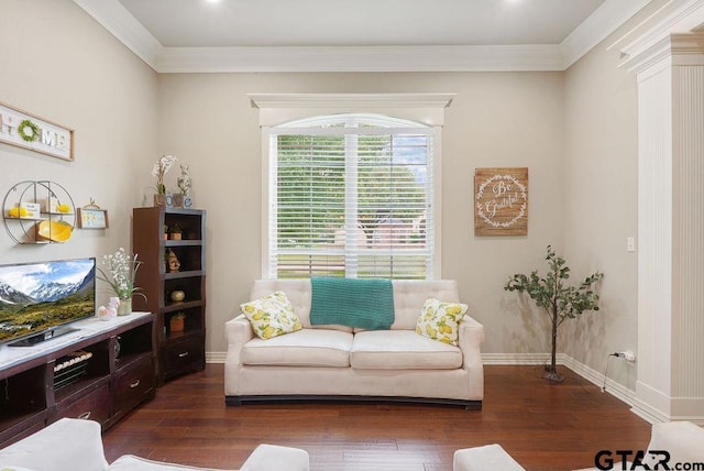 302 Coventry St, Bullard, TX 75757 - living room with dark wood finished floors and crown molding