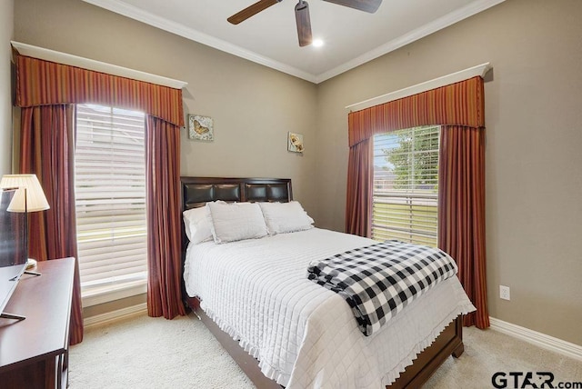 302 Coventry St, Bullard, TX 75757 - bedroom featuring light carpet, crown molding, and a ceiling fan