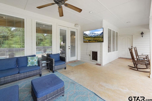 302 Coventry St, Bullard, TX 75757 - view of patio featuring french doors, an outdoor hangout area, and a ceiling fan