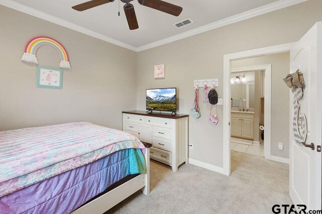 302 Coventry St, Bullard, TX 75757 - bedroom featuring crown molding, light colored carpet, and ceiling fan