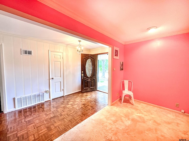 13909 Joe B Fulgham Cir, Brownsboro, TX 75756 - entryway with baseboards, crown molding, and a chandelier