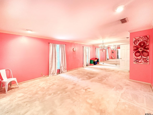 13909 Joe B Fulgham Cir, Brownsboro, TX 75756 - unfurnished room with crown molding, carpet flooring, a chandelier, and baseboards