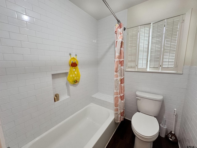 13909 Joe B Fulgham Cir, Brownsboro, TX 75756 - full bath with toilet, shower / bath combination with curtain, and wood finished floors