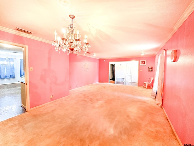 13909 Joe B Fulgham Cir, Brownsboro, TX 75756 - carpeted spare room with crown molding, a chandelier, and baseboards