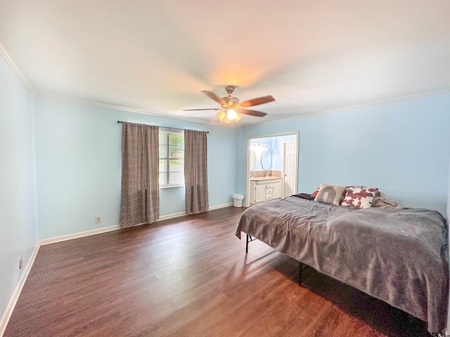 13909 Joe B Fulgham Cir, Brownsboro, TX 75756 - bedroom with wood finished floors, ornamental molding, baseboards, and a ceiling fan