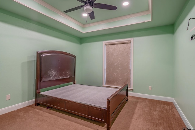 3072 Yasmeen Cir, Flint, TX 75762 - bedroom with carpet floors, a tray ceiling, baseboards, ornamental molding, and recessed lighting